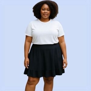 LANEBRYANT Plus Size Black Ruffle Hem MiniSwim skirt With Built In Brief Size 22